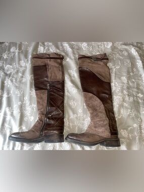 A.S.98 Two-Tone Brown Suede & Leather studded Knee Boots sz 37